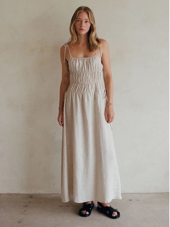 A.Ren Dresses & Skirts - A.ren Islay Tie Shoulder Maxi Dress Blue 100% Cotton Smocked Boho NWT Resort